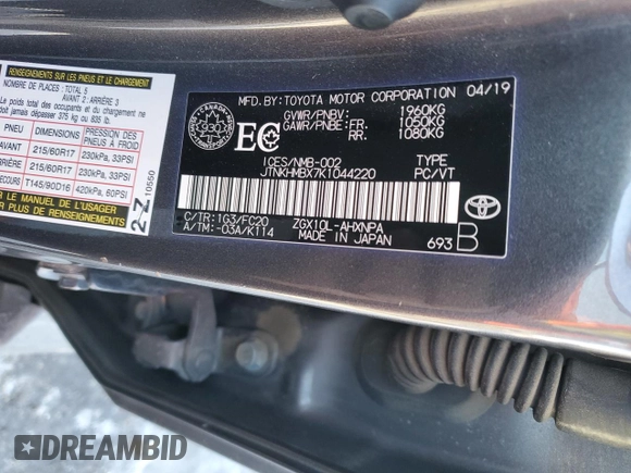 2019 Toyota C-HR XLE with VIN JTNKHMBX7K1044220, listed as a Copart auction lot 84725414 with 144,993 mi miles and Clean Title. Bid and sale history available at DreamBid. Image 13.