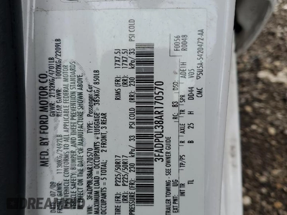2010 Ford Fusion Hybrid z VIN 3FADP0L38AR170570, wystawiony jako Copart lot #53788455 z przebiegiem 127 407 mil mil oraz Szkoda całkowita • Salvage title. Historia ofert i sprzedaży dostępna na DreamBid. Obrazek 12.