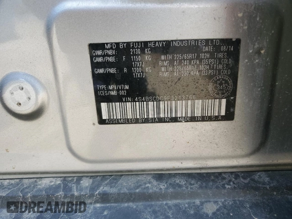 2015 Subaru Outback с VIN 4S4BSCDC9F3213766, выставлен на аукционе Copart как лот 60507324 с пробегом 211 804 миль миль и Списание • Salvage title. История ставок и продаж доступна на DreamBid. Изображение 14.