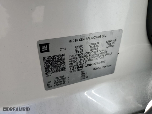 2017 Cadillac Escalade Luxury with VIN 1GYS4BKJXHR378407, listed as a Copart auction lot 44524255 with 78,986 mi miles and Salvage Title. Bid and sale history available at carsss.com. Image 15.