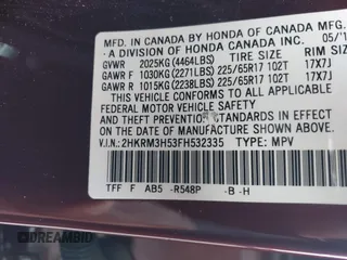 2015 Honda CR-V EX with VIN 2HKRM3H53FH532335, listed as a IAAI auction lot 41896405 with Not Provided miles and . Bid and sale history available at carsss.com. Image 9.