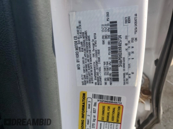 2017 Ford Fusion SE with VIN 3FA6P0HDXHR405734, listed as a Copart auction lot 62506735 with 97,585 mi miles and Clean title. Bid and sale history available at DreamBid. Image 12.
