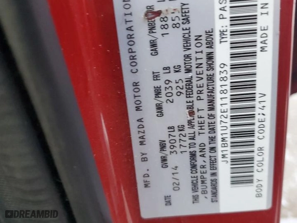 2014 Mazda Mazda3 i Sport with VIN JM1BM1U72E1181839, listed as a Copart auction lot 45941375 with 52,035 mi miles and Salvage Title. Bid and sale history available at carsss.com. Image 12.