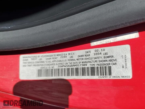 2010 Volkswagen Beetle с VIN 3VWPW3AG8AM017389, выставлен на аукционе Copart как лот 55821415 с пробегом 117 861 миль миль и Списание • Salvage title. История ставок и продаж доступна на DreamBid. Изображение 12.