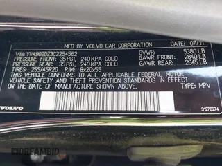 2012 Volvo XC60 3.0L with VIN YV4902DZ3C2254562, listed as a IAAI auction lot 42101857 with 80,383 mi miles. Bid and sale history available at carsss.com. Image 9.