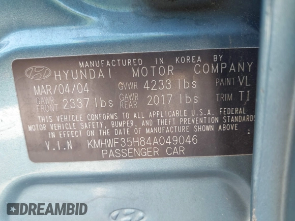 2004 Hyundai Sonata GLS with VIN KMHWF35H84A049046, listed as a IAAI auction lot 42071777 with 158,148 mi miles. Bid and sale history available at carsss.com. Image 9.