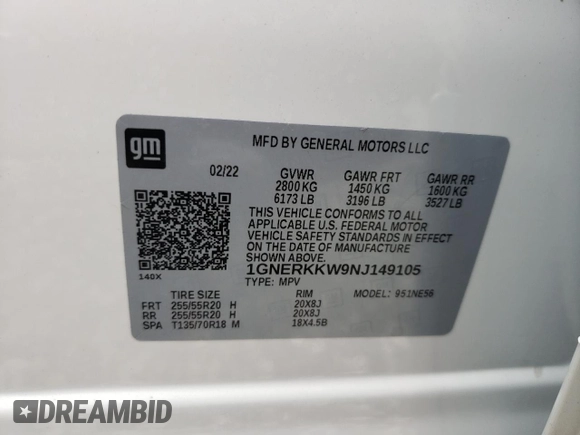2022 Chevrolet Traverse Premier with VIN 1GNERKKW9NJ149105, listed as a Copart auction lot 41861773 with 21,438 mi miles. Bid and sale history available at carsss.com. Image 12.