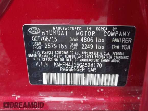 2016 Hyundai Azera Limited with VIN KMHFH4JG5GA524170, listed as a IAAI auction lot 42065814 with 73,607 mi miles and . Bid and sale history available at carsss.com. Image 9.