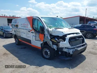 2024 Ford Transit Cargo with VIN 1FTBR1Y80RKB59990, listed as a IAAI auction lot 42241182 with 13,385 mi miles and . Bid and sale history available at DreamBid. Image 1.