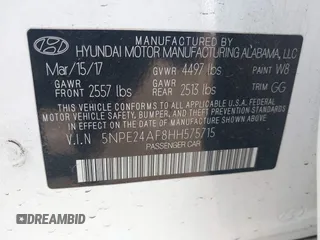 2017 Hyundai Sonata SE z VIN 5NPE24AF8HH575715, wystawiony jako IAAI lot #42030675 z przebiegiem 109 976 mil mil oraz . Historia ofert i sprzedaży dostępna na DreamBid. Obrazek 9.