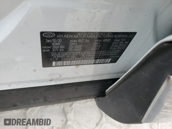 2020 Hyundai Santa Fe SE with VIN 5NMS23AD7LH216034, listed as a Copart auction lot 46503965 with 47,332 mi miles and Salvage Title. Bid and sale history available at carsss.com. Image 13.