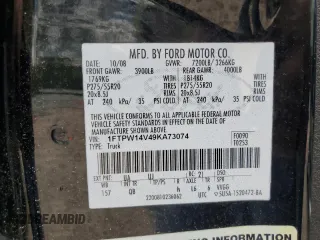 2009 Ford F-150 XL with VIN 1FTPW14V49KA73074, listed as a Copart auction lot 51887195 with 212,130 mi miles and Salvage Title. Bid and sale history available at carsss.com. Image 12.
