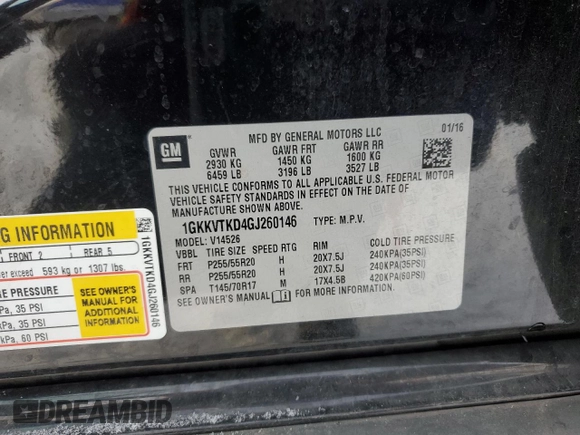 2016 GMC Acadia Denali with VIN 1GKKVTKD4GJ260146, listed as a Copart auction lot 46232285 with 0 mi miles and Salvage Title. Bid and sale history available at carsss.com. Image 13.