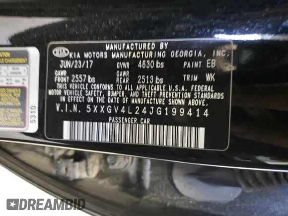 2018 Kia Optima SX with VIN 5XXGV4L24JG199414, listed as a Copart auction lot 42294745 with 65,698 mi miles and Salvage title. Bid and sale history available at DreamBid. Image 14.