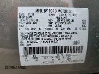 2020 Ford Explorer Limited with VIN 1FMSK7FH6LGB38920, listed as a Copart auction lot 54389035 with 71,250 mi miles and Salvage Title. Bid and sale history available at carsss.com. Image 13.
