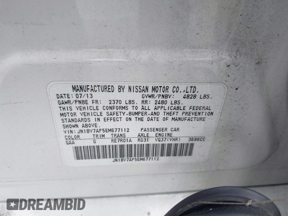 2014 Infiniti Q50 Sport with VIN JN1BV7AP5EM677112, listed as a IAAI auction lot 42108372 with 151,525 mi miles and . Bid and sale history available at DreamBid. Image 9.