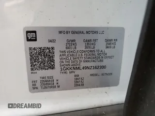 2022 GMC Acadia SLT with VIN 1GKKNML49NZ162300, listed as a Copart auction lot 78011404 with Not provided miles and Clean title. Bid and sale history available at DreamBid. Image 12.