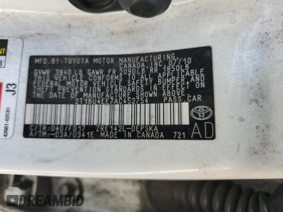 2010 Toyota Corolla с VIN 2T1BU4EE7AC452754, выставлен на аукционе Copart как лот 65178195 с пробегом 202 340 миль миль и Чистый • Clean title. История ставок и продаж доступна на DreamBid. Изображение 12.