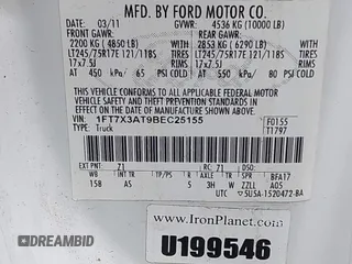 2011 Ford F-350 with VIN 1FT7X3AT9BEC25155, listed as a IAAI auction lot 42087821 with Not provided miles and . Bid and sale history available at DreamBid. Image 9.