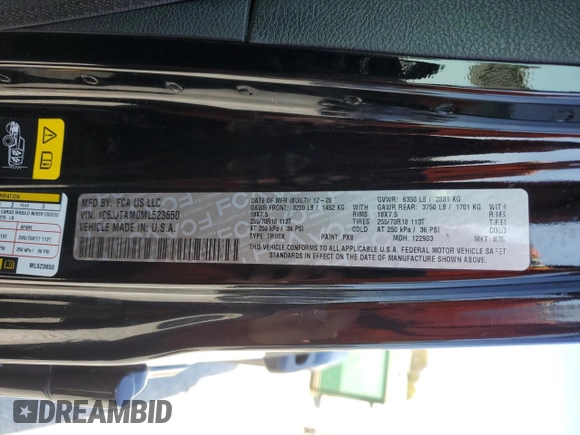 2021 Jeep Gladiator Sport S z VIN 1C6JJTAM0ML523650, wystawiony jako Copart lot #78405774 z przebiegiem 42 192 mil mil oraz Szkoda całkowita • Salvage title. Historia ofert i sprzedaży dostępna na DreamBid. Obrazek 13.