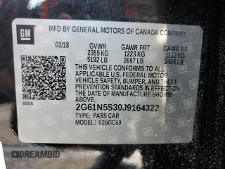 2018 Cadillac XTS Luxury with VIN 2G61N5S30J9164322, listed as a Copart auction lot 57048835 with 122,301 mi miles and Salvage title. Bid and sale history available at DreamBid. Image 12.