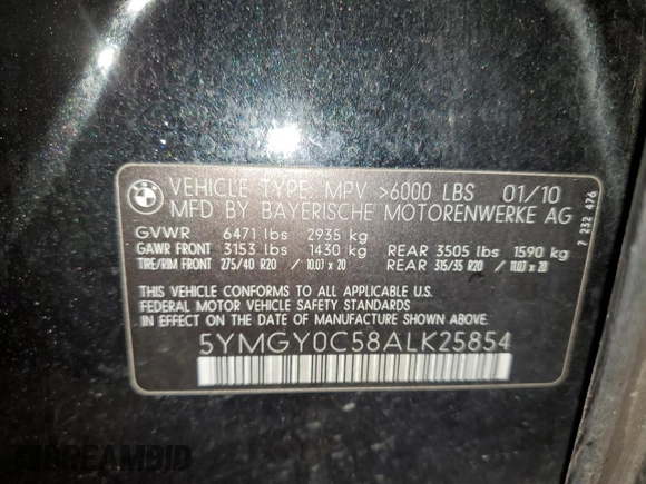 2010 BMW X5 M with VIN 5YMGY0C58ALK25854, listed as a Copart auction lot 87815685 with 0 mi miles and Salvage Title. Bid and sale history available at carsss.com. Image 15.