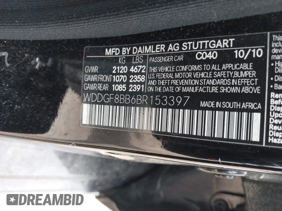 2011 Mercedes-Benz C 300 Sport with VIN WDDGF8BB6BR153397, listed as a IAAI auction lot 42289677 with 96,010 mi miles and . Bid and sale history available at DreamBid. Image 9.