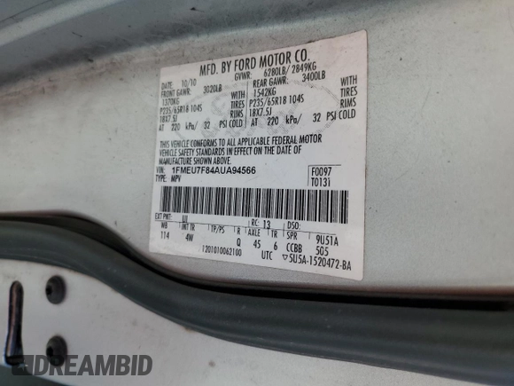 2010 Ford Explorer Limited with VIN 1FMEU7F84AUA94566, listed as a Copart auction lot 77076714 with 134,562 mi miles and Salvage Title. Bid and sale history available at carsss.com. Image 14.