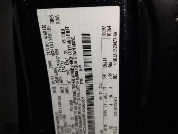 2014 Ford Escape SE with VIN 1FMCU0G99EUA36061, listed as a Copart auction lot 47633235 with 270,893 mi miles and Salvage Title. Bid and sale history available at carsss.com. Image 12.