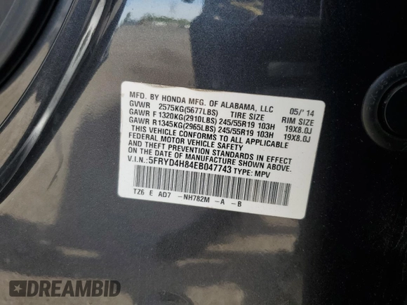 2014 Acura MDX Advance with VIN 5FRYD4H84EB047743, listed as a Copart auction lot 56461905 with 130,525 mi miles and Salvage title. Bid and sale history available at DreamBid. Image 13.