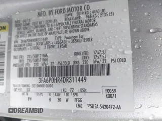 2013 Ford Fusion SE with VIN 3FA6P0HR4DR311449, listed as a IAAI auction lot 41860217 with 178,732 mi miles. Bid and sale history available at carsss.com. Image 9.