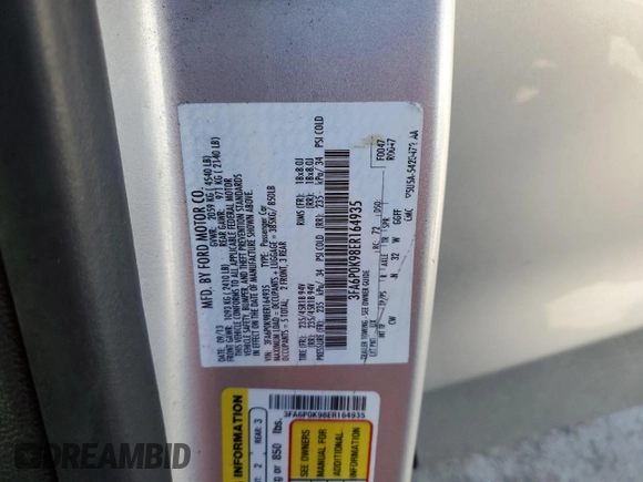 2014 Ford Fusion Titanium with VIN 3FA6P0K98ER164935, listed as a Copart auction lot 53488255 with 145,759 mi miles and Clean Title. Bid and sale history available at DreamBid. Image 12.