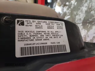 2004 Saturn ION ION 2 with VIN 1G8AN12F14Z190660, listed as a Copart auction lot 84599054 with 173,431 mi miles and Salvage Title. Bid and sale history available at carsss.com. Image 14.