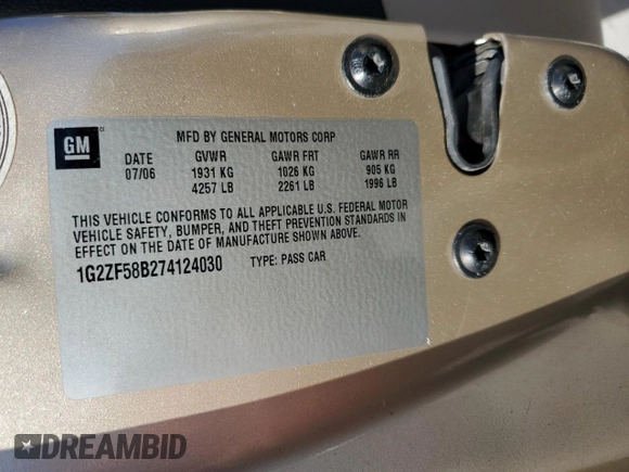 2007 Pontiac G6 1SV Value Leader with VIN 1G2ZF58B274124030, listed as a Copart auction lot 84486094 with 144,422 mi miles and Salvage Title. Bid and sale history available at DreamBid. Image 15.