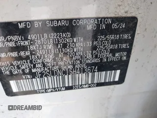2025 Subaru Forester Limited с VIN JF2SLDNC1SH413674, выставлен на аукционе IAAI как лот 41735908 с пробегом 10 713 миль миль и . История ставок и продаж доступна на DreamBid. Изображение 9.