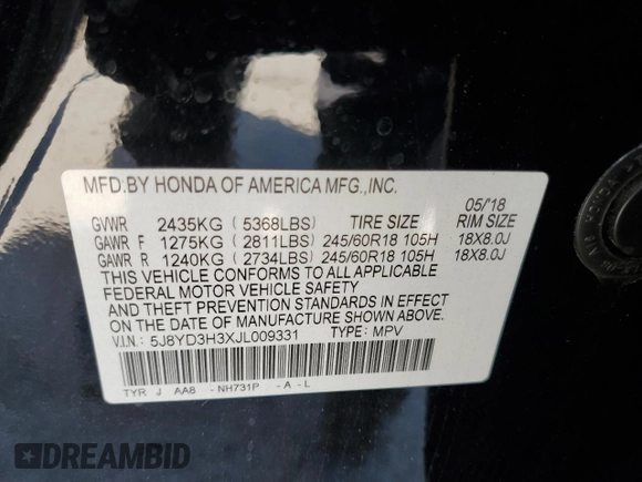 2018 Acura MDX z VIN 5J8YD3H3XJL009331, wystawiony jako Copart lot #57244745 z przebiegiem 119 794 mil mil oraz Nie do naprawy • Non repairable. Historia ofert i sprzedaży dostępna na DreamBid. Obrazek 13.