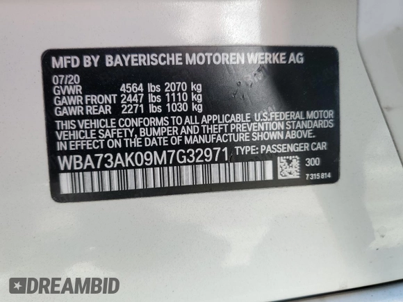 2021 BMW 2 Series 228i xDrive with VIN WBA73AK09M7G32971, listed as a Copart auction lot 66354525 with 20,440 mi miles and Salvage title. Bid and sale history available at DreamBid. Image 12.