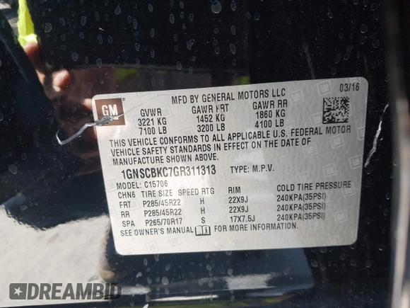 2016 Chevrolet Tahoe LT z VIN 1GNSCBKC7GR311313, wystawiony jako IAAI lot #42303467 z przebiegiem 90 889 mil mil oraz . Historia ofert i sprzedaży dostępna na DreamBid. Obrazek 9.