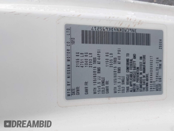 2013 Nissan NV200 SV with VIN 3N6CM0KN4DK695217, listed as a IAAI auction lot 41969055 with 314,223 mi miles and . Bid and sale history available at DreamBid. Image 9.