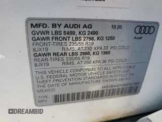 2021 Audi Q5 Premium Plus with VIN WA1BAAFY3M2021843, listed as a Copart auction lot 61691355 with Not provided miles and Salvage title. Bid and sale history available at DreamBid. Image 13.