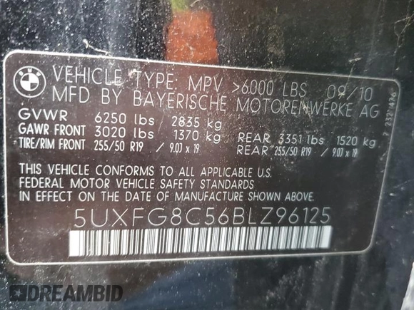 2011 BMW X6 50i with VIN 5UXFG8C56BLZ96125, listed as a Copart auction lot 84271244 with 69,732 mi miles and Salvage Title. Bid and sale history available at carsss.com. Image 13.