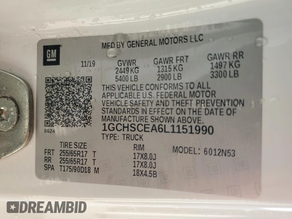 2020 Chevrolet Colorado 2WD LT with VIN 1GCHSCEA6L1151990, listed as a Copart auction lot 51251855 with 89,080 mi miles and Clean Title. Bid and sale history available at DreamBid. Image 12.