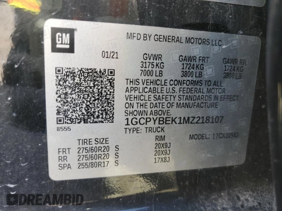 2021 Chevrolet Silverado 1500 Custom with VIN 1GCPYBEK1MZ218107, listed as a Copart auction lot 51285875 with 92,619 mi miles and Salvage Title. Bid and sale history available at DreamBid. Image 15.