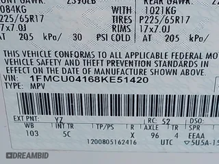 2008 Ford Escape Limited with VIN 1FMCU04168KE51420, listed as a IAAI auction lot 41435393 with 123,005 mi miles. Bid and sale history available at carsss.com. Image 9.