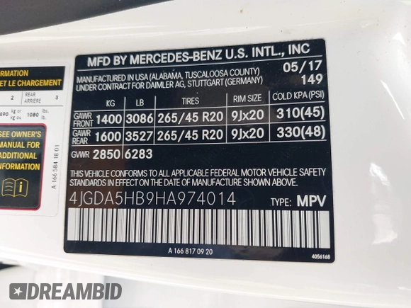2017 Mercedes-Benz GLE 350 with VIN 4JGDA5HB9HA974014, listed as a IAAI auction lot 41759534 with 91,833 mi miles and . Bid and sale history available at DreamBid. Image 9.