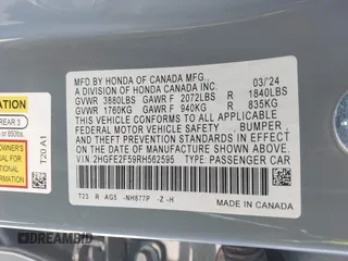2024 Honda Civic Sport with VIN 2HGFE2F59RH562595, listed as a IAAI auction lot 41681632 with 18,217 mi miles and . Bid and sale history available at DreamBid. Image 9.