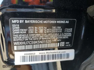 2019 BMW X1 sDrive28i with VIN WBXHU7C59K5N01520, listed as a Copart auction lot 44910215 with 44,239 mi miles and Salvage Title. Bid and sale history available at carsss.com. Image 16.