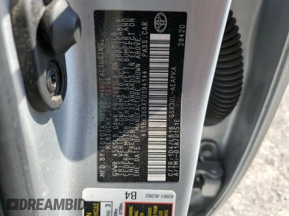 2007 Toyota Avalon XL z VIN 4T1BK36BX7U194144, wystawiony jako Copart lot #48680825 z przebiegiem 189 497 mil mil oraz Szkoda całkowita • Salvage title. Historia ofert i sprzedaży dostępna na DreamBid. Obrazek 14.