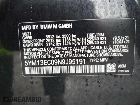 2022 BMW X3 M z VIN 5YM13EC09N9J95191, wystawiony jako Copart lot #63090823 z przebiegiem 15 029 mil mil oraz . Historia ofert i sprzedaży dostępna na DreamBid. Obrazek 15.