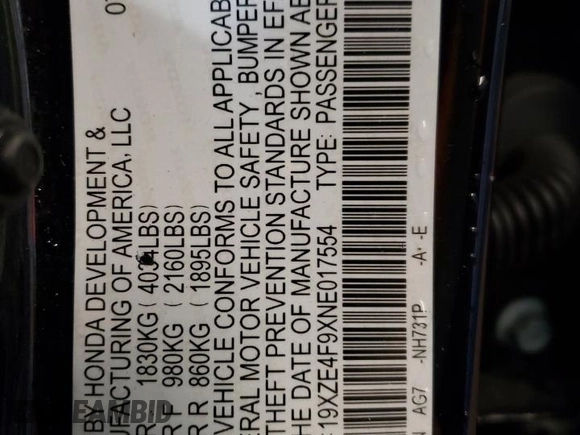 2022 Honda Insight Touring with VIN 19XZE4F9XNE017554, listed as a Copart auction lot 52786335 with 50,067 mi miles and Salvage Title. Bid and sale history available at DreamBid. Image 12.